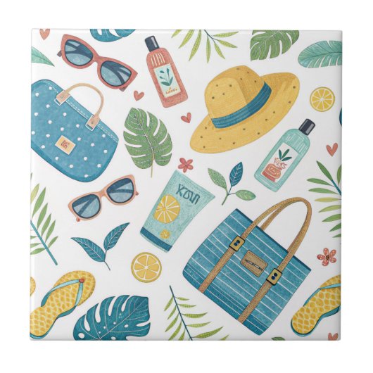 Carreau Motif d'essentiels de plage d'été (2) (Devant)