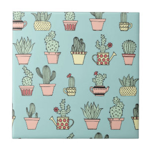 Carreau Motif dessiné mignon coloré de style de cactus à