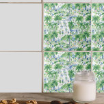 Carreau Motif d'été Retro Charleston | Monogramme<br><div class="desc">Design dispose d'un motif en alliage d'une scène Charleston rétro dans un style design aquarelle tendance, avec votre nom ou choix de personnalisation. Ces teintes riches et naturelles se marient harmonieusement pour créer une atmosphère d'élégance rustique et de charme dynamique. Obtenez des carreaux de style vintage et modernes pour votre...</div>