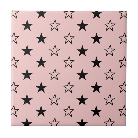 Carreau Motif d'étoiles géométriques roses noires (Devant)