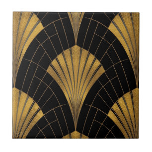 Carreau motif d'éventail Art déco noir et or