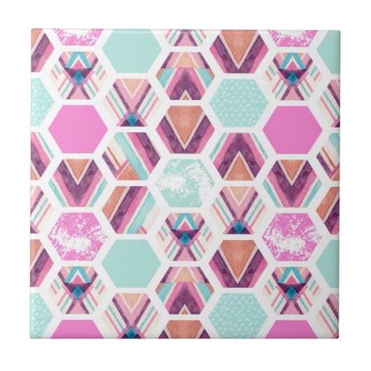 Carreau Motif d'hexagone d'aquarelle (Devant)