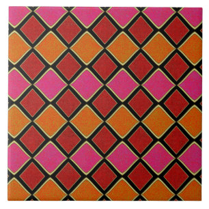 Carreau Motif diamant Harlequin vibrant en rouge, orange, 