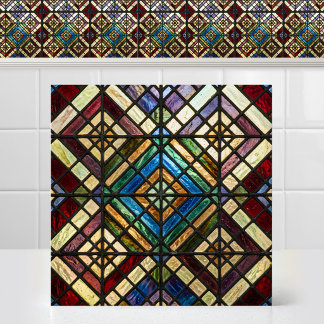 Carreau Motif diamanté de vitrail de cathédrale antique