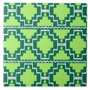 Carreau Motif d'Ikat Aztec - Vert forêt et chaux