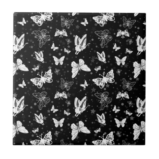 Carreau Motif d'illustration noir blanc papillon (Devant)