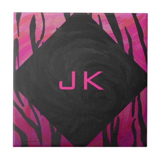 Carreau Motif d'impression monogramme rose et noir (Devant)