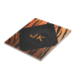 Carreau Motif d'impression monogramme Tiger chaud orange e