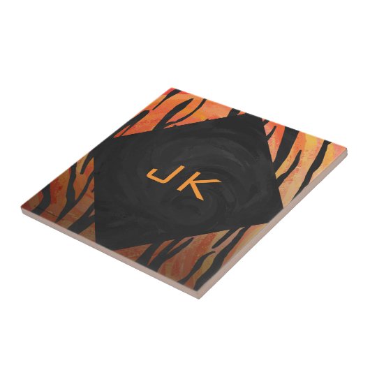 Carreau Motif d'impression monogramme Tiger chaud orange e (Côté)