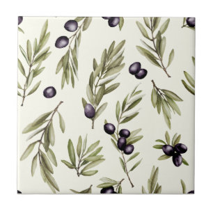 Carreau Motif d'olive de campagne française à l'aquarelle 