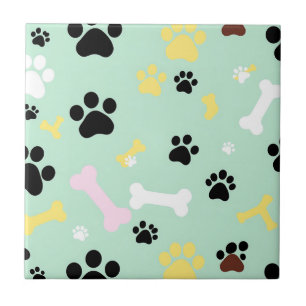 Carreau Motif d'os d'empreintes de pattes de chien