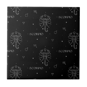 Carreau Motif du zodiaque Scorpion en blanc et noir