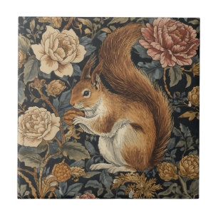 Carreau Motif Écureuil et Fleurs Vintage