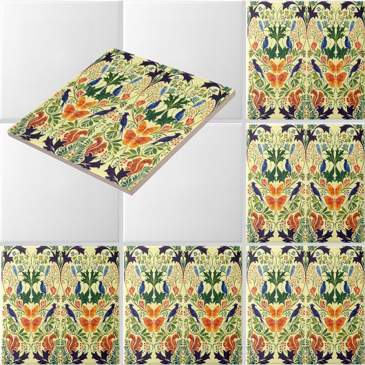 Carreau Motif Écureuils Oiseaux & Papillons