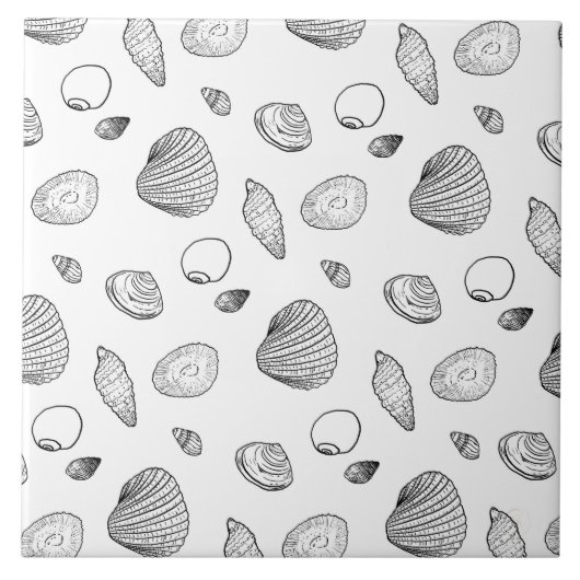 Carreau Motif élégant Black White Seashells (Devant)