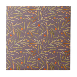 Carreau Motif élégant de feuille à l'aquarelle Fond viole
