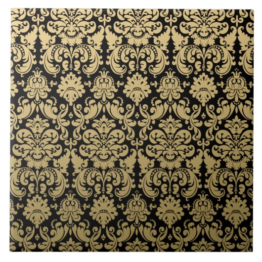 Carreau Motif élégant d'or et de damassé de noir (Devant)