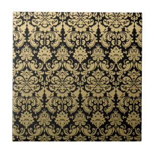 Carreau Motif élégant d'or et de damassé de noir
