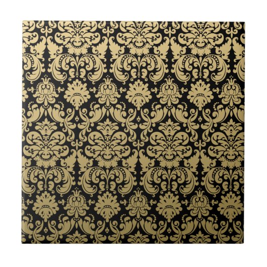 Carreau Motif élégant d'or et de damassé de noir (Devant)