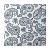 Carreau Motif en cachemire bleu foncé indien sur blanc (Devant)