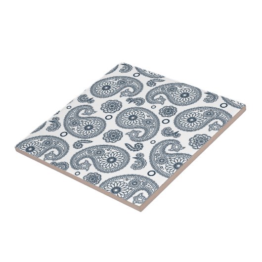 Carreau Motif en cachemire bleu foncé indien sur blanc (Côté)