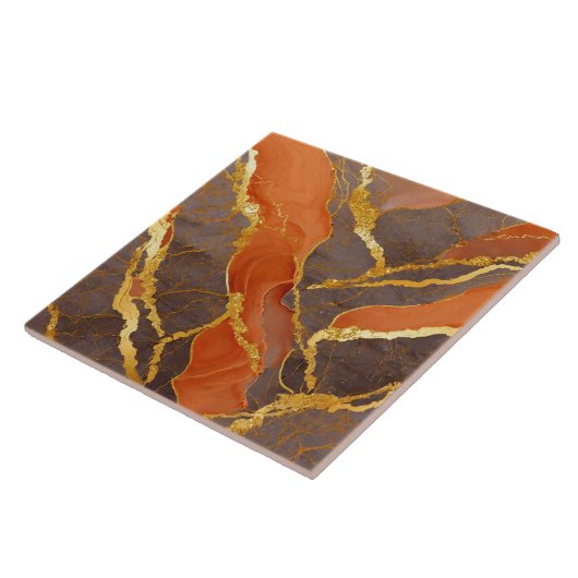 Carreau Motif en marbre orange avec or (Côté)