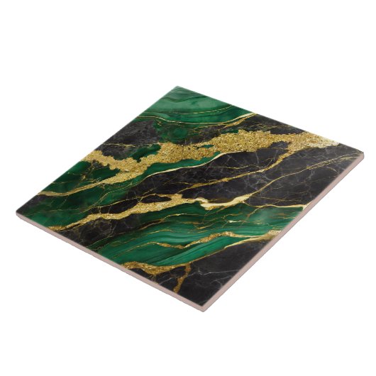 Carreau Motif en marbre vert avec or (Côté)