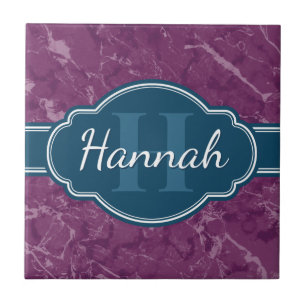 Carreau Motif en marbre violet Turquoise Monogramme