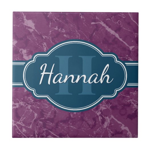 Carreau Motif en marbre violet Turquoise Monogramme (Devant)