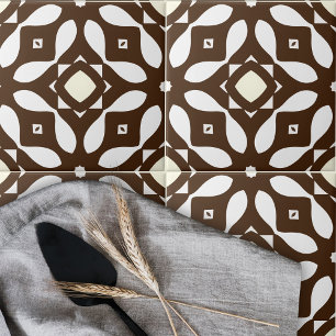 Carreau Motif en mosaïque crémeux blanc et Brown marocain