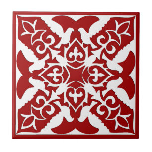 Carreau Motif en mosaïque marocaine, rouge profond et blan