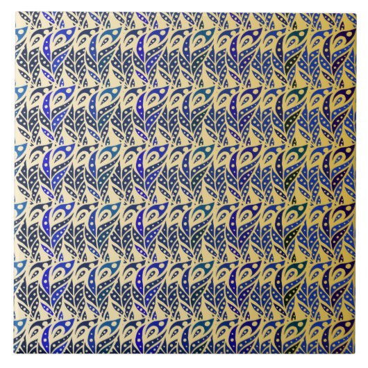 Carreau Motif en plumes de paon bleu et or (Devant)