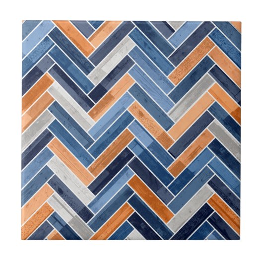 Carreau Motif en squelette dans Navy Blue and Orange (Devant)