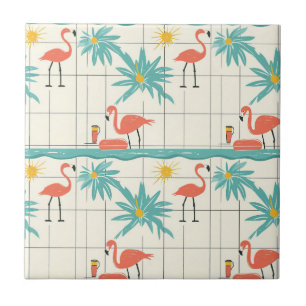 Carreau Motif Estival au Bord de la Piscine avec des Flama