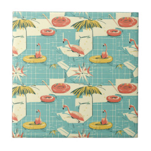 Carreau Motif Estival au Bord de la Piscine avec des Flama