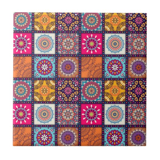 Carreau motif ethnique marocain de mandala (Devant)