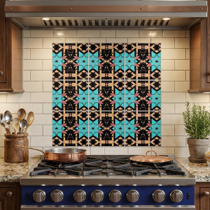 Carreau Motif étoile géométrique rétro sarcelle et rose