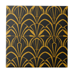 Carreau Motif éventail Art Déco classique noir or Roaring