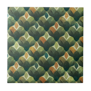 Carreau Motif éventail Art Déco vert terreux