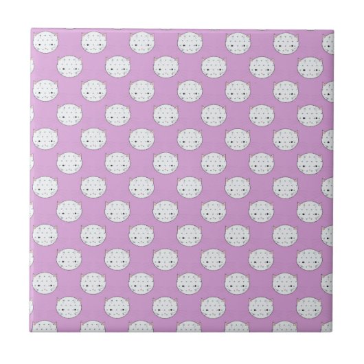 Carreau Motif Faces de Chat Lavande et Blanc à Points (Devant)