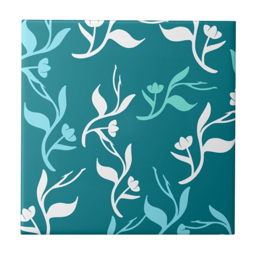 Carreau Motif Feuille blanc Turquoise (Devant)