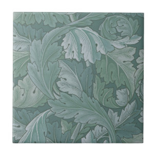Carreau Motif feuille d'acanthe bleu sarcelle de William M
