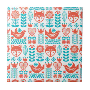 Carreau Motif finlandais d'art populaire de Fox et