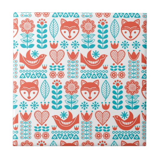 Carreau Motif finlandais d'art populaire de Fox et (Devant)