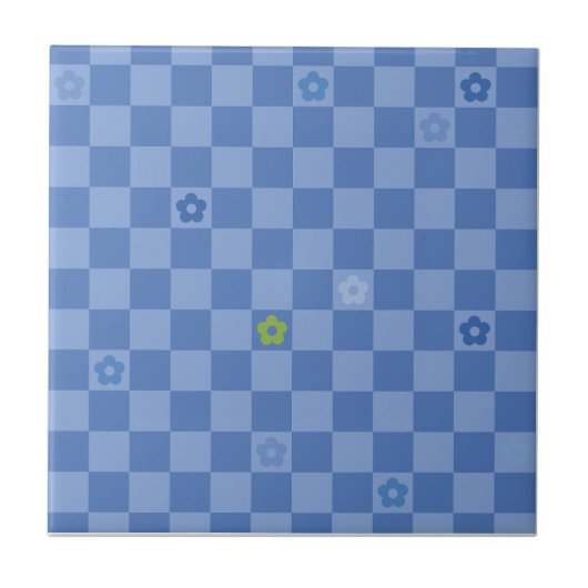 Carreau Motif Fleur à Damier N° 01 - Bleu Clair (Devant)