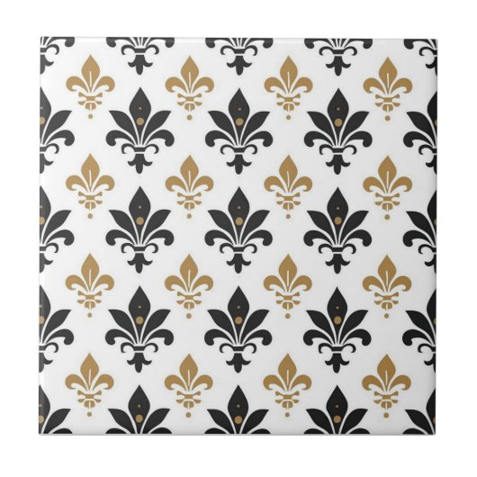 Carreau Motif Fleur-de-Lis Noir et Or (Devant)