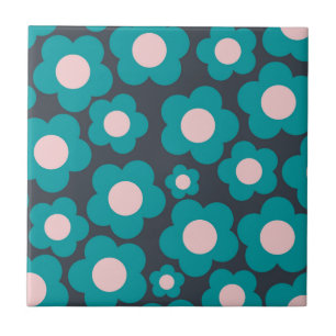 Carreau Motif fleur hippie bleu rose prépa