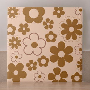 Carreau Motif fleur rétro automne marron hippie Y2K