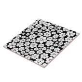 Carreau Motif Fleur rétro en blanc sur noir (Côté)