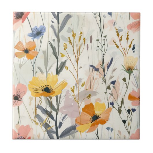 Carreau Motif Fleurs de prairie Gouache (Devant)